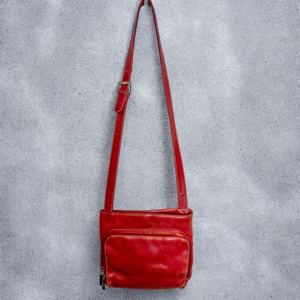 Y2K Hobo International Red Leather Crossbody Bag Wallet Organizer